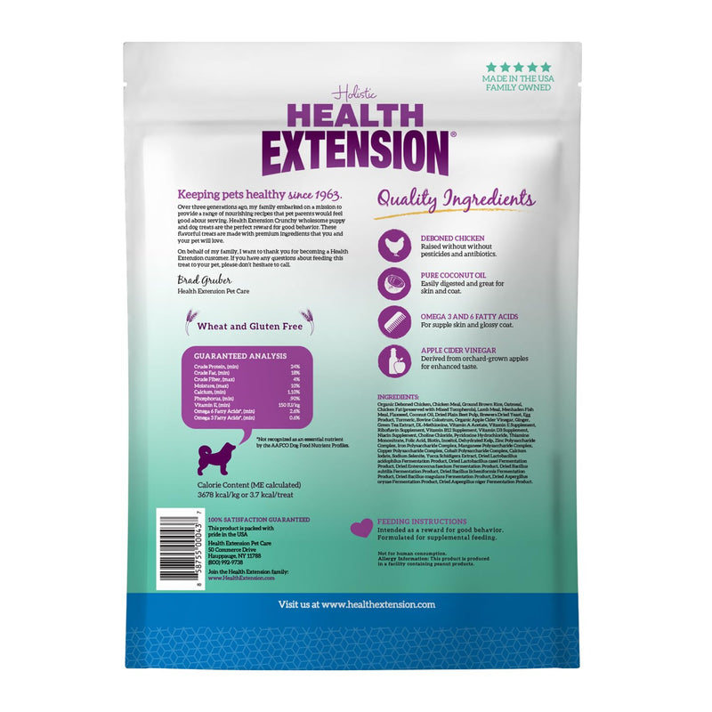 Health Extension Heart-Shaped Crunchy Biscuits, 12oz (340g) – Chicken Flavor, GMO-Free Dog Training Treats for Small Breeds, Added Vitamins & Minerals 12 Ounce (Pack of 1)