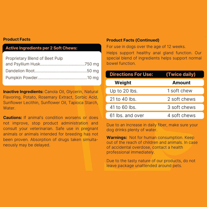 Glands Bowel Support - 120 Delicious Scoot Soft Chews for Scooting, Healthy Anal Glands, and Digestive Health - Made with Pumpkin Powder for Dogs - PawsPlanet Australia