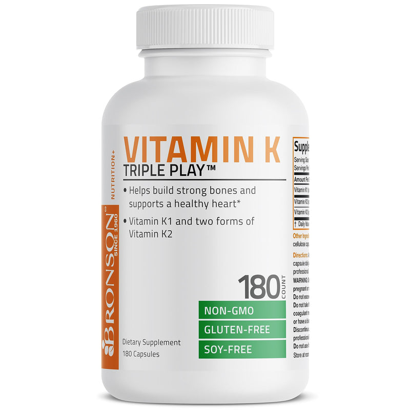 Vitamin K Triple Play (Vitamin K2 MK7 / Vitamin K2 MK4 / Vitamin K1) Full Spectrum Complex Vitamin K Supplement, 180 Capsules Unflavored 180 Count (Pack of 1) - BeesActive Australia