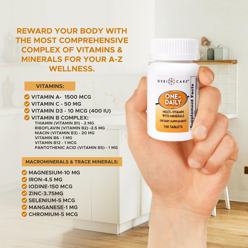 GeriCare One-Daily Multivitamins with Minerals (100 Tablets) High-Potency Multi-Vitamin & Multimineral Dietary Supplement for Immunity, Energy | Complete Daily Nutritional Support (2 Pack) 100 Count (Pack of 2)