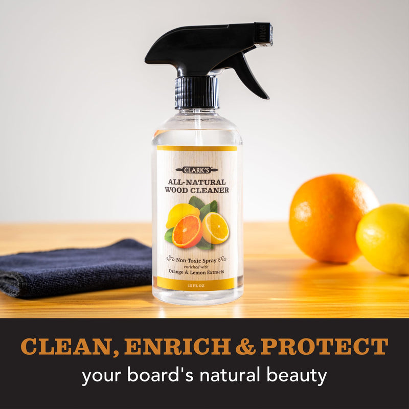 CLARK'S Natural Cutting Board Spray Cleaner, with Microfiber Cloth, for Wood Countertop – Pure Ingredients Filtered Water, Distilled Vinegar, Castile Soap, Lemon & Orange Citrus Oil Extracts, 12oz - BeesActive Australia