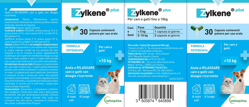 CentroVete Zylkene Plus for Dogs and Cats Weighing Under 10kg, 30 CPS, Helps Relax Dog and Cat with Recurring Discomfort - BeesActive Australia