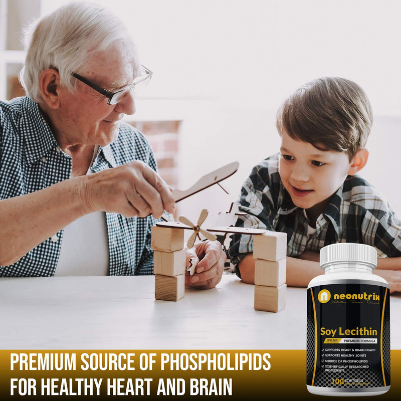 Soy Lecithin Capsules 1200mg (One a Day, 100 Softgels) Immune Support Supplement Rich in Phospholipids Supports Metabolism, Brain & Heart Health & Cell Functions Made in The USA Non-GMO by Neonutrix - BeesActive Australia