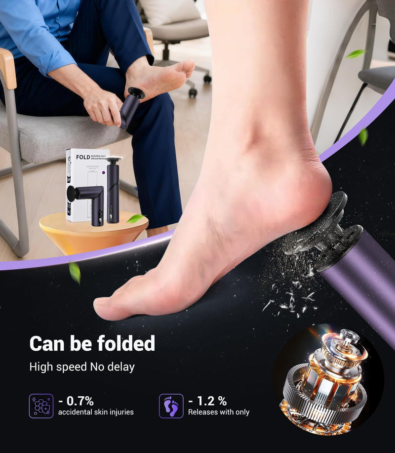 5-in-1 Professional Electric Callus Remover(Portable & Foldable), Removes 99.92% of Calluses in 3 Mins, Rechargeable Foot File Pedicure Kits with 10 & 40 Grit Pads for Soft Smooth Feet, Purple 03-purple - BeesActive Australia