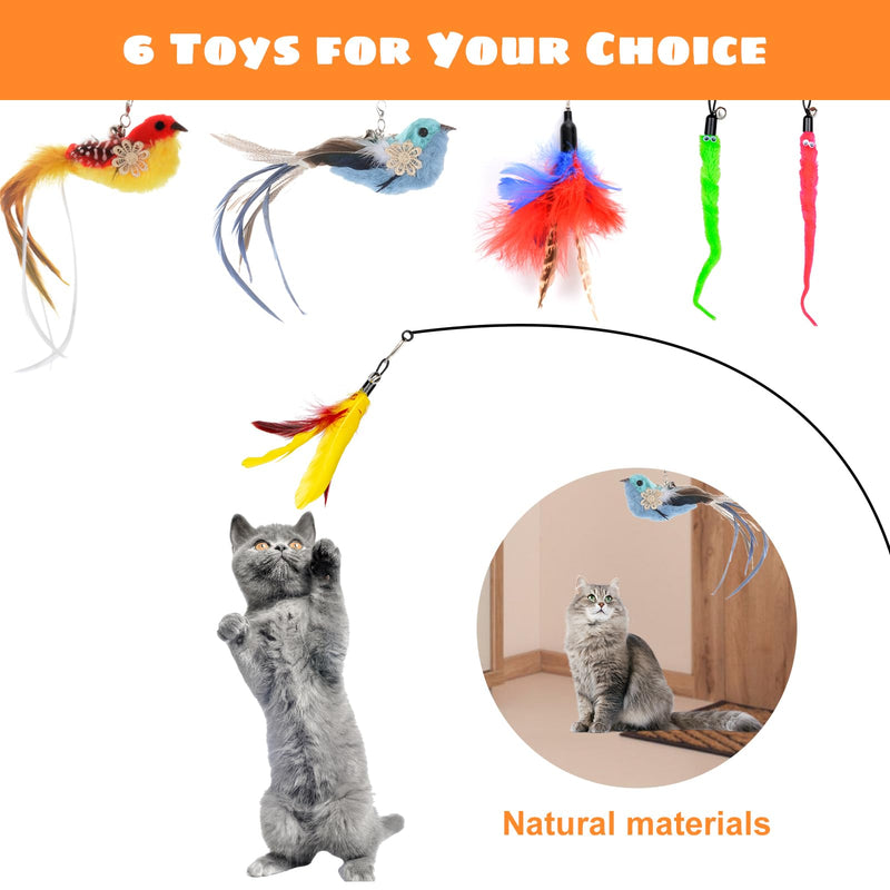 Cat Feather Toys, 10PCS Cat Toys with Super Suction Cup, Detachable 2PCS Cat Wand Toys & 6PCS Replacement Teaser Refills with Bell, Interactive Cat Toy for Indoor Cats Kitten Play Exercise Set B - BeesActive Australia