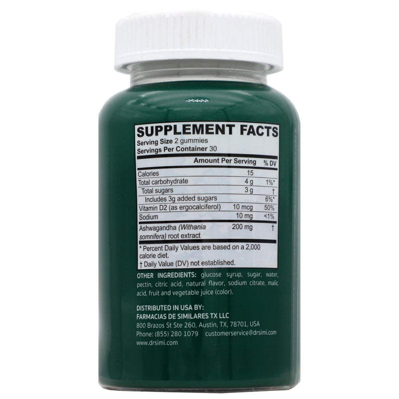 Dr. SImi Ashwagandha + Vitamin D2 Gummies Stress and Mood Support, Focus Support | 200 mg Ashwagandha + 10 mcg Vitamin D2 | Mixed Berries | 60 Count | Vegan, Non-GMO