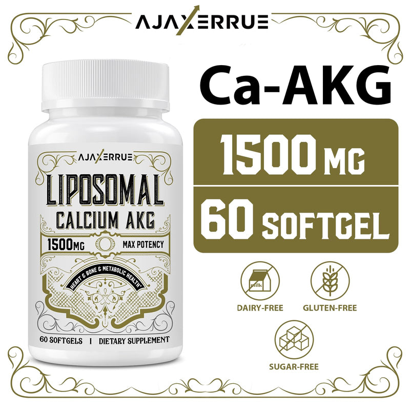 Liposomal Calcium AKG Supplement 1500 MG (Alpha-Ketoglutaric Acid), High Absorption, More Effective Than AAKG, Ca AKG for Longevity, Age Defense, Cellular Energy, Metabolic Function, 120 Softgels 60 Count (Pack of 2)