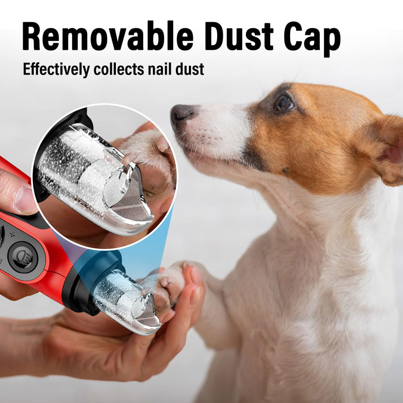 Casfuy Smart 6-Speed Dog Nail Grinder - 50% More Power Pet Nail Grinder with 2 LED Lights Quiet Rechargeable Electric Dog Nail Trimmers File Toenail Grinder for Large Medium Small Dogs & Cats (Red) - BeesActive Australia