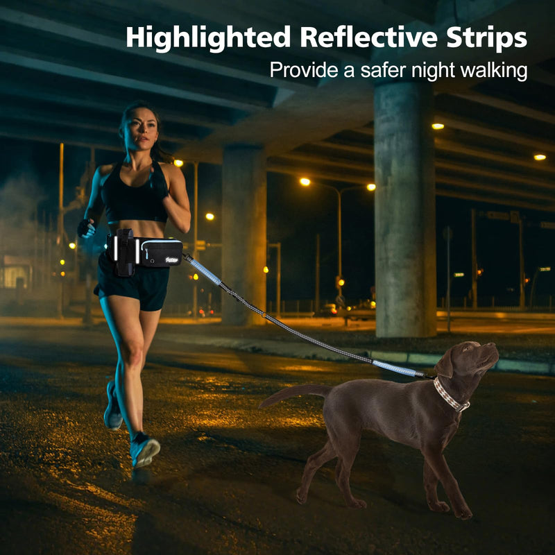 Hands Free Dog Leash 2 Dogs, Adjustable Waist Leash for Dog Walking with Dual Bungees Padded Handle, Shock Absorbing Hands Free for Small Medium-Sized Dogs Outdoor Activities, Black+Blue 2 Leashes - BeesActive Australia