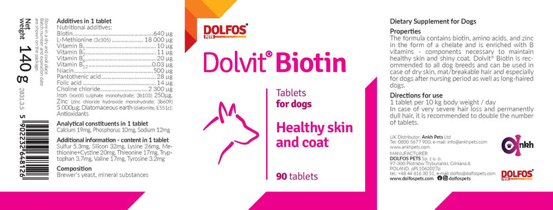 Dolvit Biotin 90 tablets Vitamins Minerals Healthy Skin and Shiny Coat for Dogs