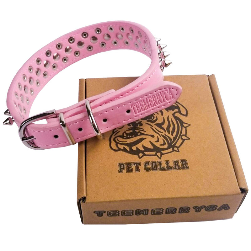 TEEMERRYCA Adjustable Leather Spiked Studded Dog Collars with a Squeak Ball Gift for Small Medium Large Pets Like Cats/Pit Bull/Bulldog/Pugs/Husky, Pink, L(15"-18.5") Large: Neck 15"-18.5" - BeesActive Australia