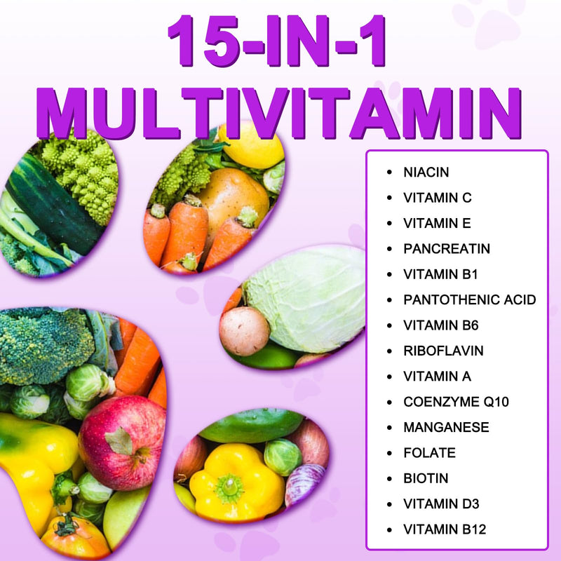 Dog Multivitamin Tablets, 15 in 1 Multivitamin Treats for Dogs Supports Immunity & Digestion, Skin & Coat and Joint Health, Multivitamin Dog Supplement for All Ages - 180PCs Chewable Tablets