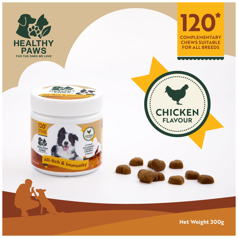 Healthy Paws Itch Immunity Treats for Dogs – Allergy & Itch Relief Chews for Skin, Paws, Eyes & Ears – Stop Itching, Licking & Scratching – Seasonal Allergy Support – Small, Medium & Large Dogs