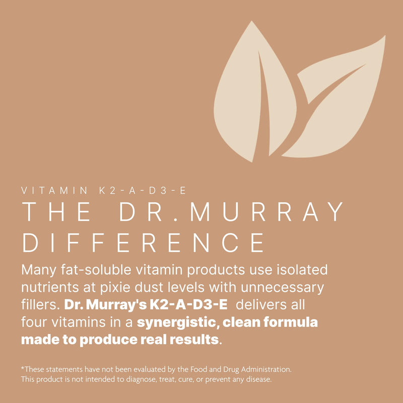 Dr. Murray's Vitamin K2-D3-A-E Liquid Vegan Capsules - Synergistic Fat-Soluble Blend | Bone, Vascular & Immune Support | Third-Party Tested | Clean Formulation | No Artificial Additives | 30 Count 30 Count (Pack of 1)