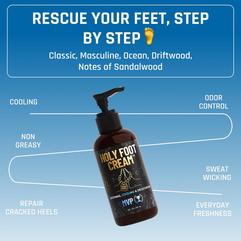 Derm Dude Holy Foot Cream | Daily Moisturizing Foot Cream with DeoPlex for Freshness & Arrowroot for Lightweight Hydration | MVP Scent 4oz