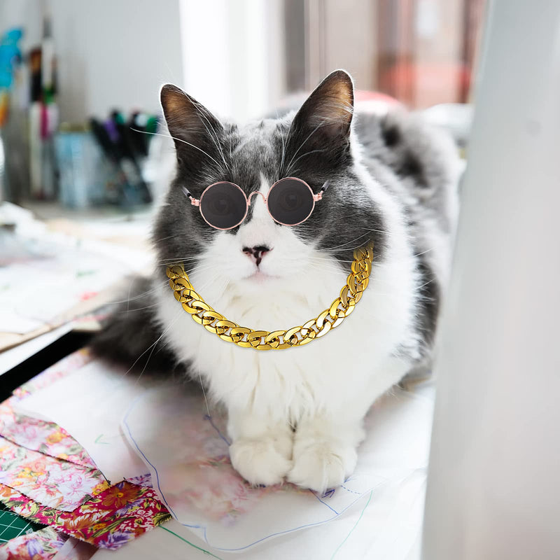 Molain Cat Sunglasses Gold Chain Costume Decorations UV Protection Classic Retro Puppy Retro Sunglasses Faux Photo Props 1 Black Sunglasses+1 Gold Chain - BeesActive Australia