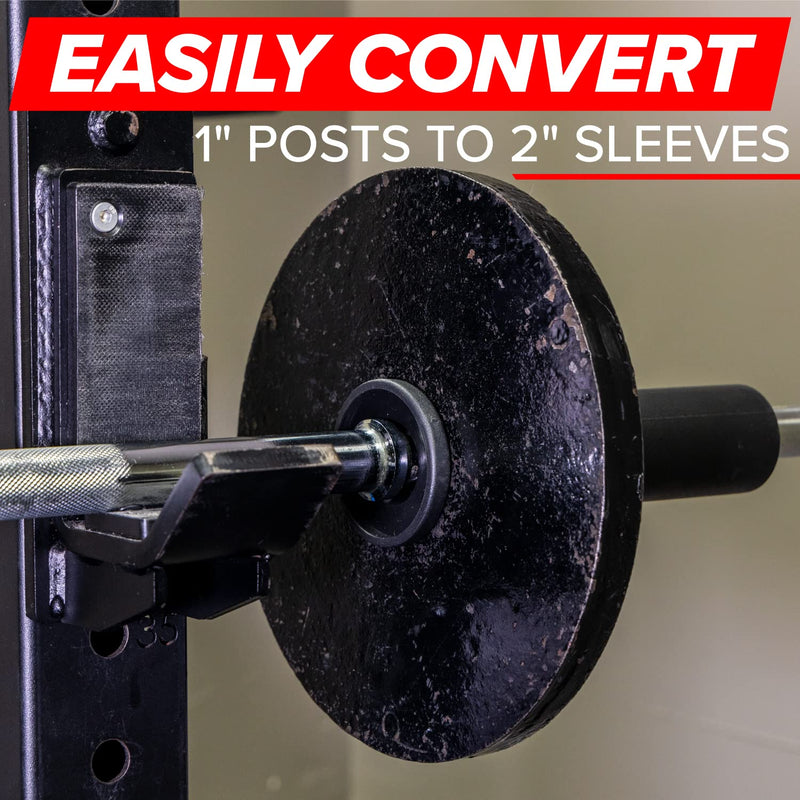 SERIOUS STEEL FITNESS Nylon Olympic Adapter Sleeve 8" - Convert 1" Bars or Posts to 2" Olympic Bars or Posts. Includes Removeable end Cap for Longer Posts. Wide Base (Flange - Pair)