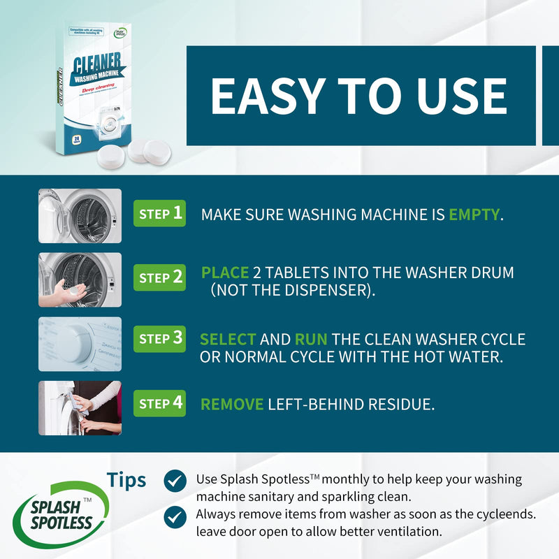 Washing Machine Cleaner Deep Cleaning for HE Top Load Washers and Front Load, 24 Tablets. Lemon - BeesActive Australia