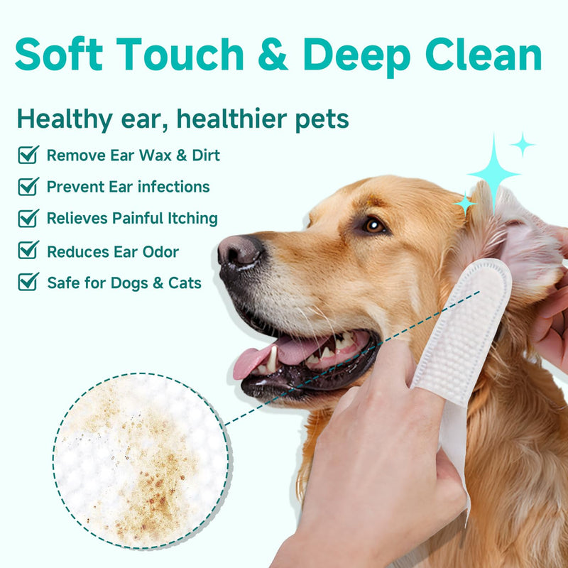 Ear Cleaner Finger Wipes for Dog & Cat [Finger Casing Design][Pet Ear Wipes with Tweezers] for Controlling Ear Infections and Ear Odor Reduce ear wax buildup Natural Ingredients Dog Ear Wipes - PawsPlanet Australia
