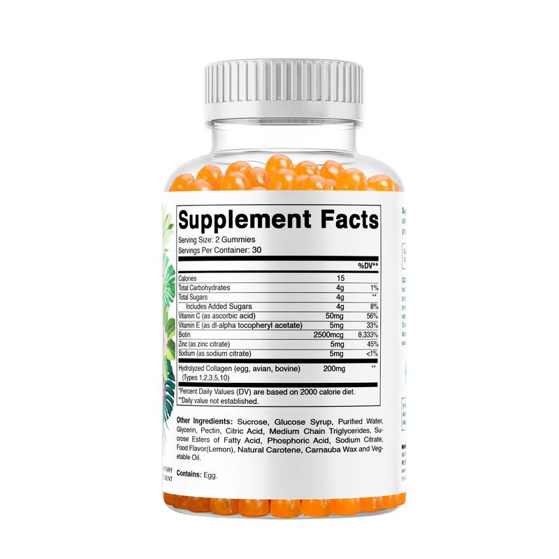 Vitamatic 2 Packs Hydrolyzed Collagen Gummies with Vitamin C, Zinc and Biotin, 200 mg - 60 Gummies (Total 120 Count)