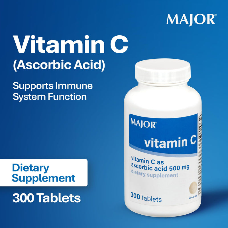 MAJOR Vitamin C-500 mg Ascorbic Acid - New Formula - Vitamin C Tablets - Dietary Supplement - 300 Count (1 Pack)
