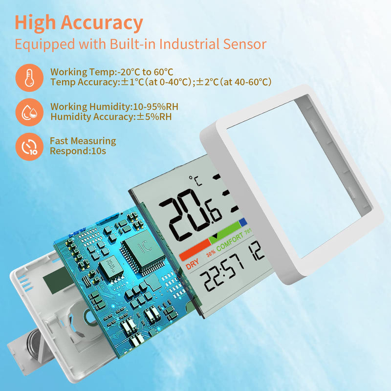NOKLEAD Indoor Hygrometer Thermometer - Digital Temperature & Humidity Monitor with Calibration, Clear LCD Display & Clock, Accurate Room Gauge for Home, Baby Room, Office (2-Pack) 2