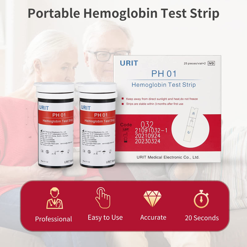 50 Hemoglobin Test Strips for URIT Hemoglobin Test Meter (Meter is not Include), Easy for Home Use, 50 Test Strips Total with 50 Lacets. - BeesActive Australia