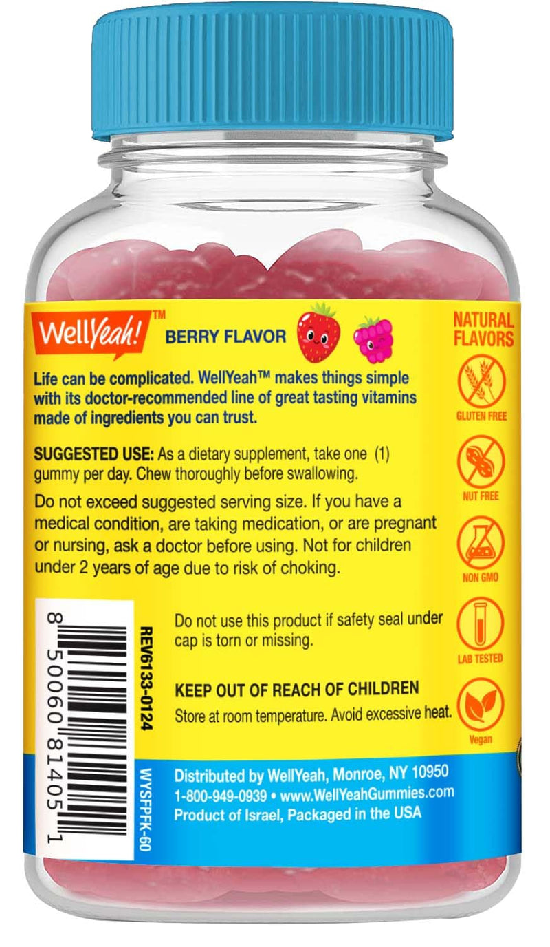 WellYeah Kids Probiotic Gummies with Prebiotic Fiber Sugar Free - Probiotics Kids for Digestive Health