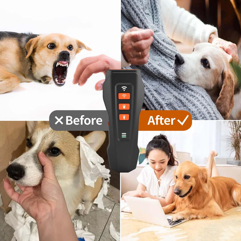 GROZY 2026 Upgraded Rechargeable Ultrasonic Anti Barking Device with 3 Modes & LED Flashlight, Waterproof No Shock Bark Stopper for All Dogs Indoor Outdoor Grey