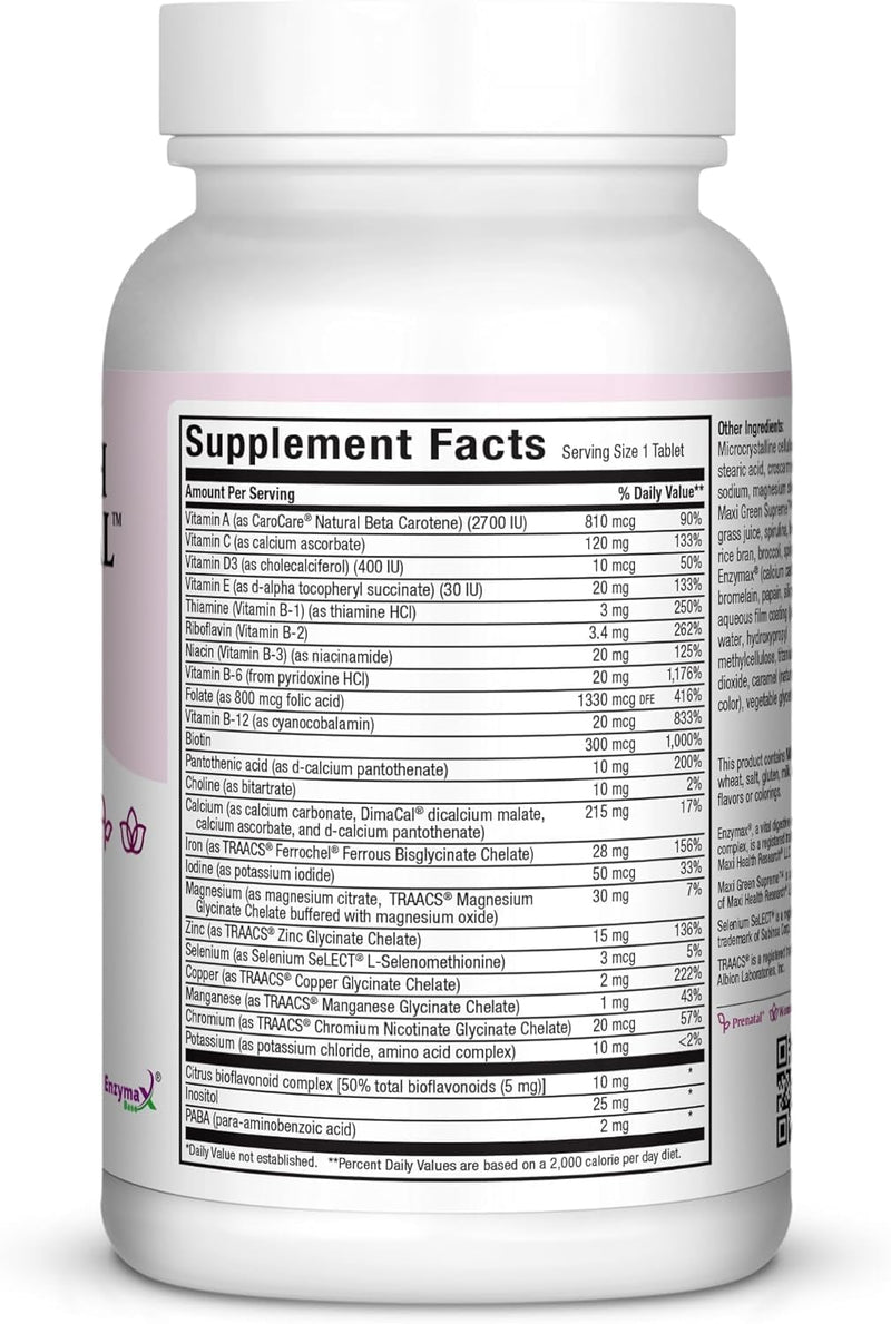Maxi Health® Prenatal Vitamins for Women, Iron & Folate (60 Day Supply) | Kosher | Prenatal with Iron, Folate, Choline & D3 | Pregnancy Support | Non-GMO | Doctor Formulated 60 Count (Pack of 1)