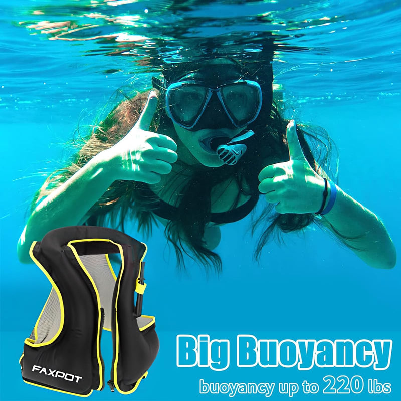 Inflatable Snorkel Vest Adult, Snorkeling Vest for Men & Women, Portable Inflatable Swim Vest Jacket, for Snorkeling/Kayaking/Swimming/Boating Black Large-X-Large