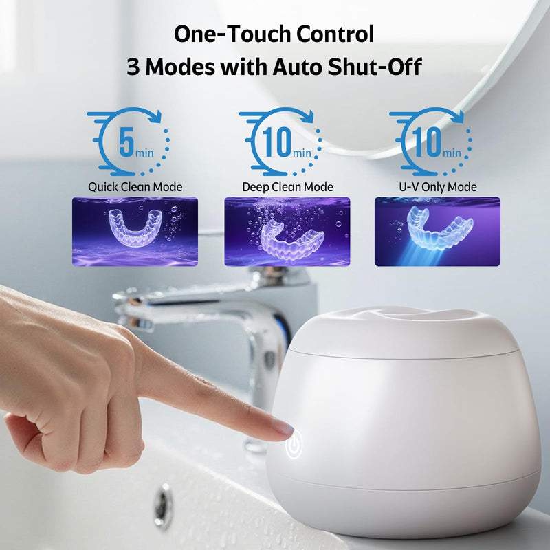 Ultrasonic Retainer Cleaner Machine 48kHz Denture and Aligner Cleaning Pod for Mouth Guards Night Guards Dental Trays Braces Toothbrushes Jewelry with 200ML Capacity (White) White