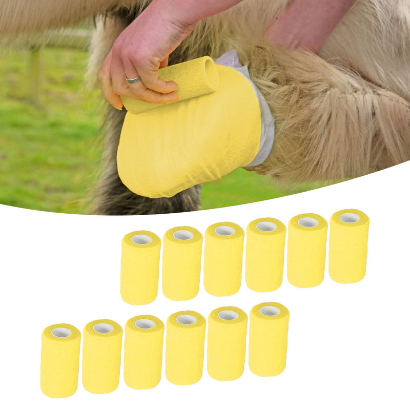12Pcs Bandage Wrap Natural Latex Elastic Self Adhesive Wrap for Cows Dogs Horses 10cm(Yellow) - BeesActive Australia