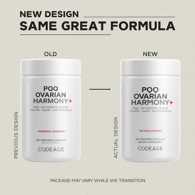 Codeage PQQ Harmony+, Inositol 40:1, Folate 5-MTHF, CoQ10, 120 Capsules | PQQ, myo & D-chiro inositol 40:1, folate 5-MTHF, CoQ10, wild blueberry. Liposomal delivery. For women. Non-GMO.