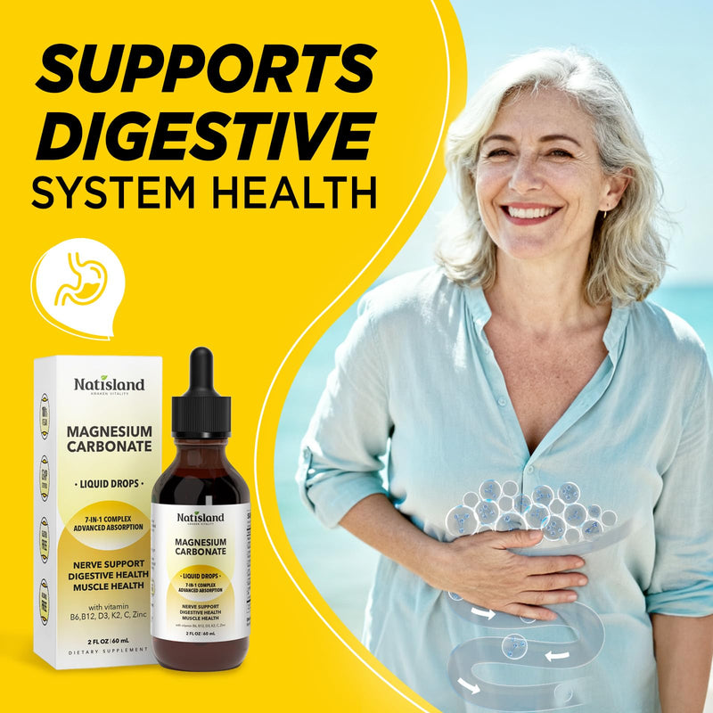 Magnesium Carbonate 500mg Liquid Drops, High Absorption Supplement with Vitamin C, D3, K2, B6, B12, Zinc for Digestive System Health, Nerve & Muscle Function, Vegan, Non-GMO, Lemon Flavor, 2 FL OZ
