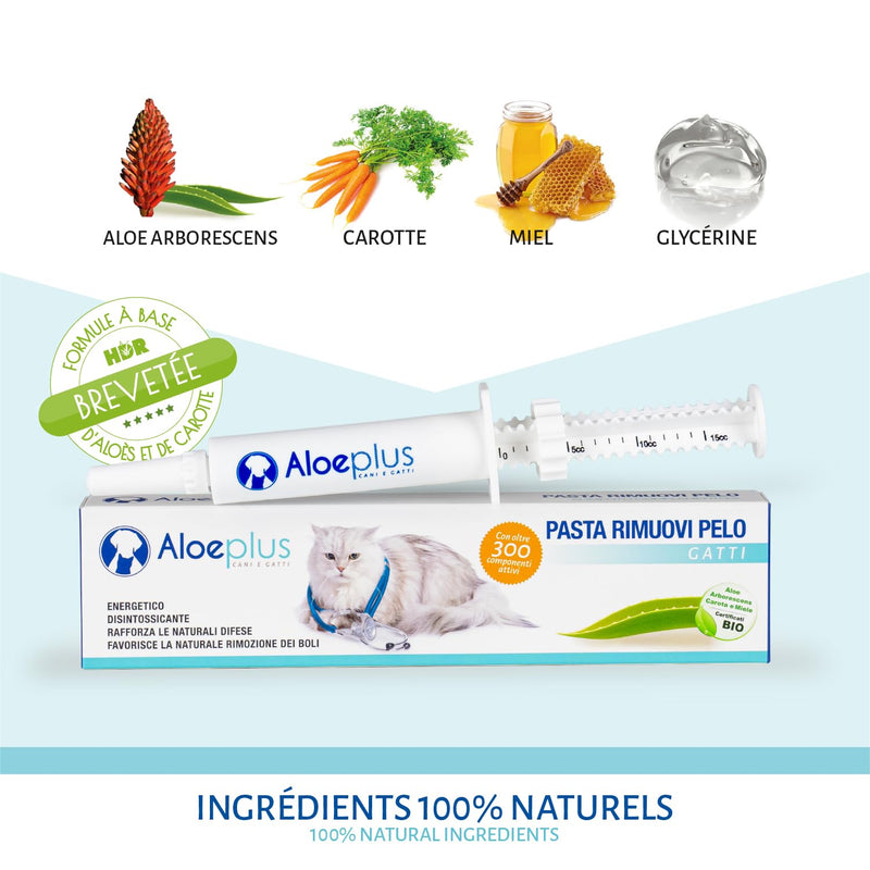 ALOEPLUS Cat Oral Paste Anti-Hairball 15ml - Paste for Cats Against Hairballs, Prevents and Removes Hairballs, Energetic and Detoxifying Supplementary Food with Aloe Arborescens Organic - BeesActive Australia