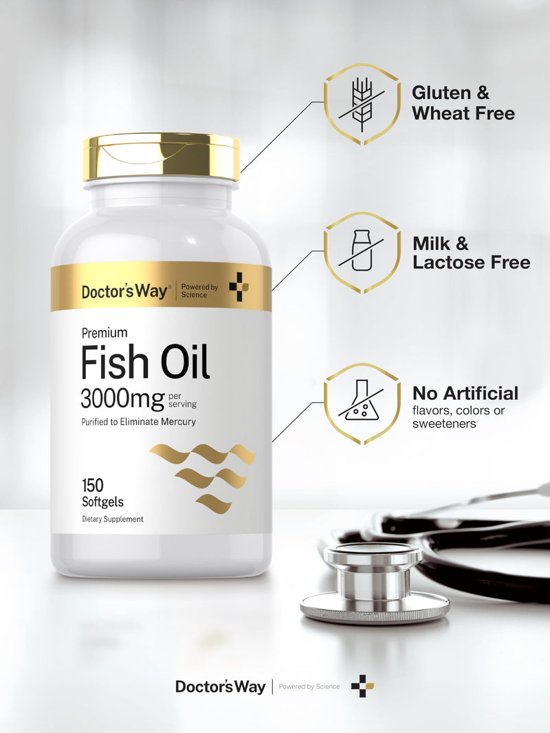 Doctor's Way Fish Oil 3000mg | 150 Softgels | Omega-3 with EPA and DHA | Non-GMO, Gluten Free Supplement 150 Count (Pack of 1)