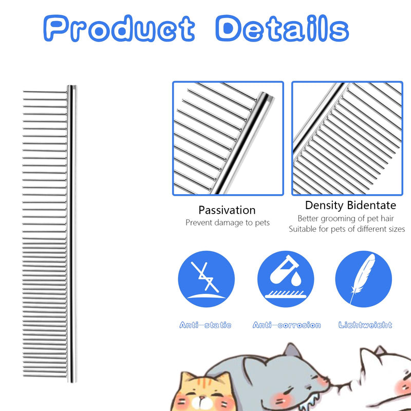 Pack of 2 pet comb stainless steel, cat brush, 2 in 1 dog comb, professional cat brush, dog comb for long hair, cat undercoat brush, to remove tangles and knots for long-haired dogs, cats - BeesActive Australia