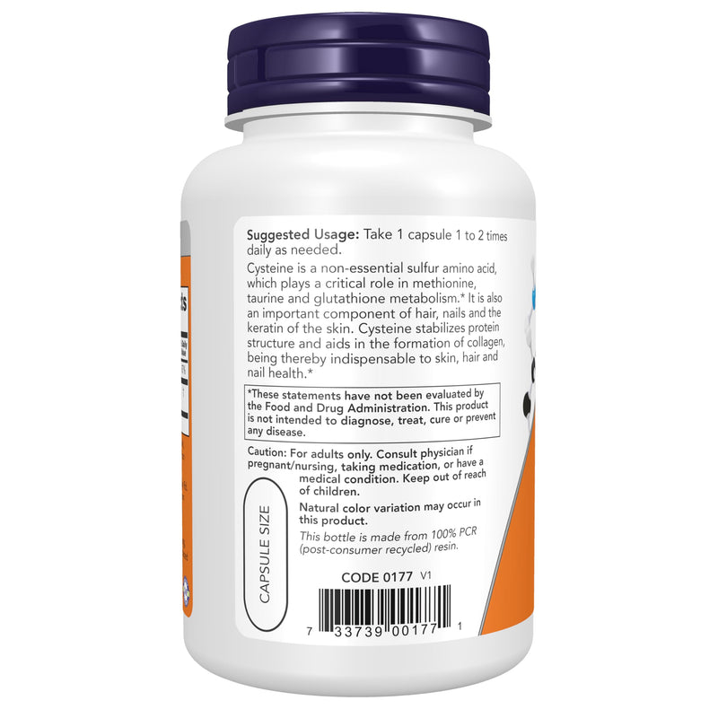 Now Supplements, L-Cysteine 500 mg, Skin, Hair, and Nails*, 90 Veg Caps 90 Count (Pack of 1)