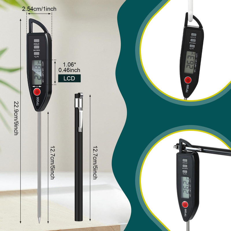 6 Set Waterproof Food Thermometer for Water, Liquid, Candle and Cooking Digital Meat Thermometer with Long Probe Instant Read for Kitchen BBQ Grill Candy (Black,White,Red) 6 Black, White, Red - BeesActive Australia