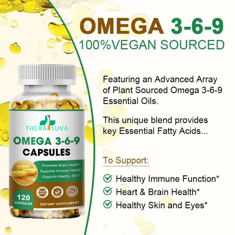 High-Potency Omega 3-6-9, 100% Vegan Sourced Natural Supplement for Heart, Brain and Mobility Health, 2 Month Supply, 120 Softgels