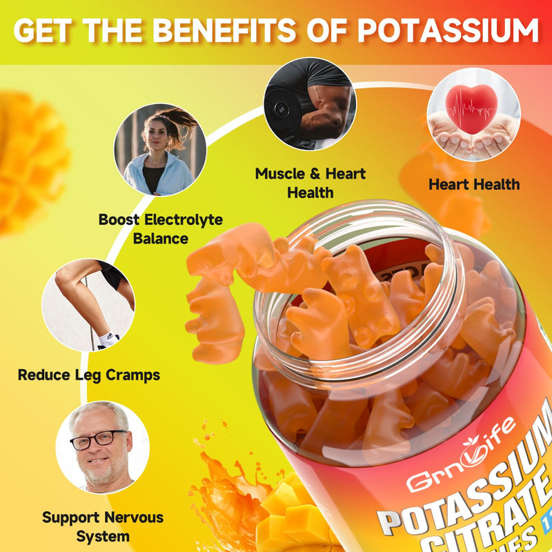 Potassium Citrate Gummies, High Potassium Supplement Gummies 1200mg Support Leg Cramps & Muscle Health, Potassium Gummies for Adults & Kids, Vegan, Mango Flavor 120 Count 120 Count (Pack of 1) - BeesActive Australia