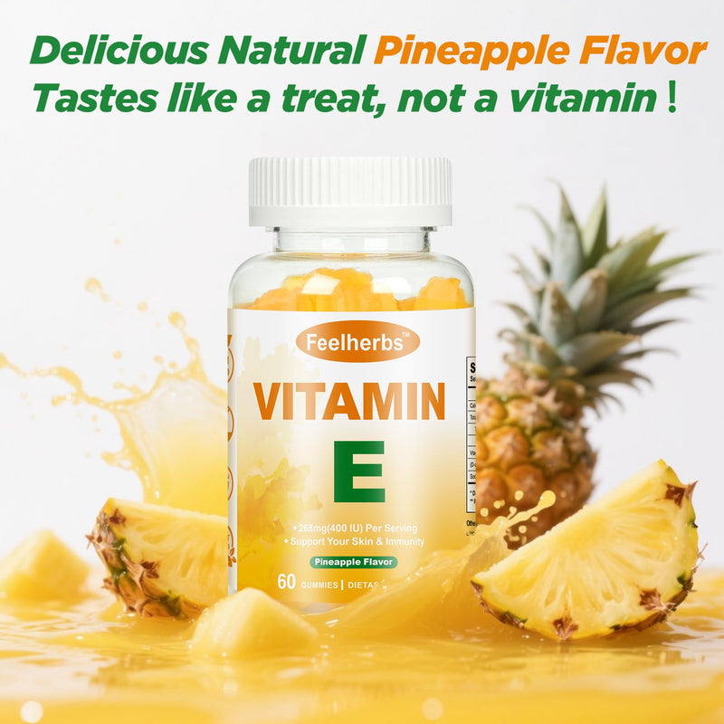 Vitamin E Gummies 268mg(400 IU) for Women Skin & Immune Support, Pineapple Flavored Vitamin E Chewable Vegan Gummies, 60 Count