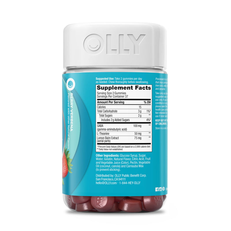 OLLY Goodbye Stress Gummy,GABA,L-Theanine,Lemon Balm,Stress Relief Supplement,Berry -,74 Count (Pack of 2) 74 Count (Pack of 2)