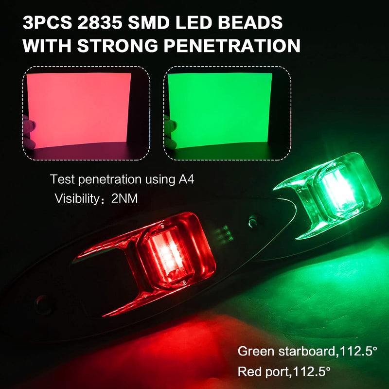 12V LED Navigation Boat Lights Teardrop Type Side Bow Light Waterproof Stainless Steel Shell Marine Boat Yacht Sailing Signal Warning Light visibility 2NM Model 1