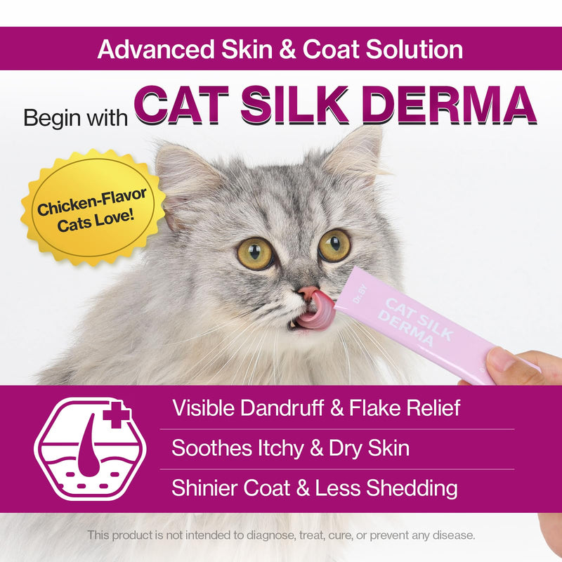 Doctor By Cat Silk Derma Skin and Coat Supplement for Cats Itch Skin Relief, Dandruff Treatment Scab, Overgrooming, Allergy Relief for Cats 30 lickable Formula Individually Packaged, Chicken(1 Pack)