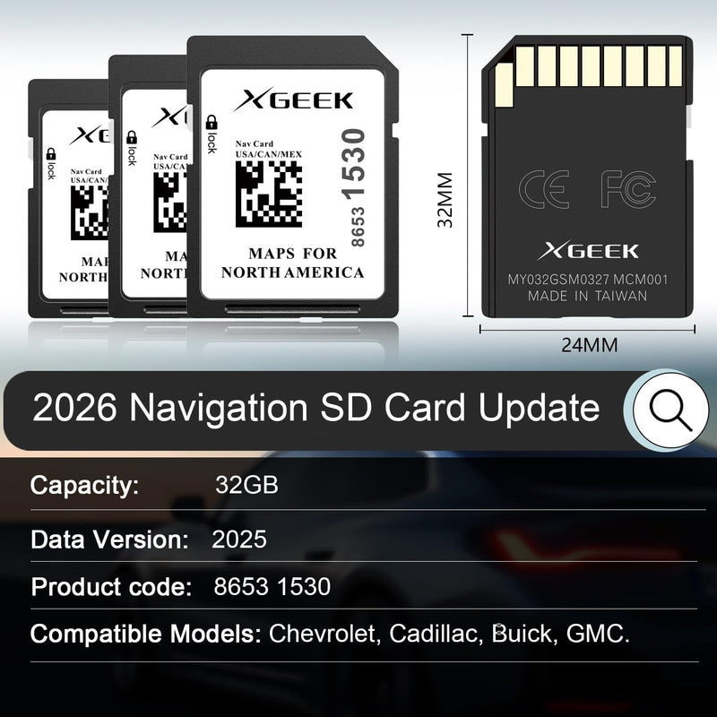 XGEEK 2026 Navigation SD Card Map Update, Map Version 8653 1530, Compatible with GM Chevrolet GMC Cadillac Buick, North America (USA, Canada, Mexico) GPS Maps