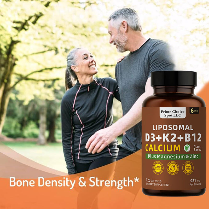 Vitamin D3 K2 B12 with Calcium Magnesium Zinc, 5000 IU, 120 Softgels | 6-in-1 bone & muscle support, High Potency D3 5000 IU, K2 MK7 for calcium absorption, Mobility & Energy, non-GMO, plant-based