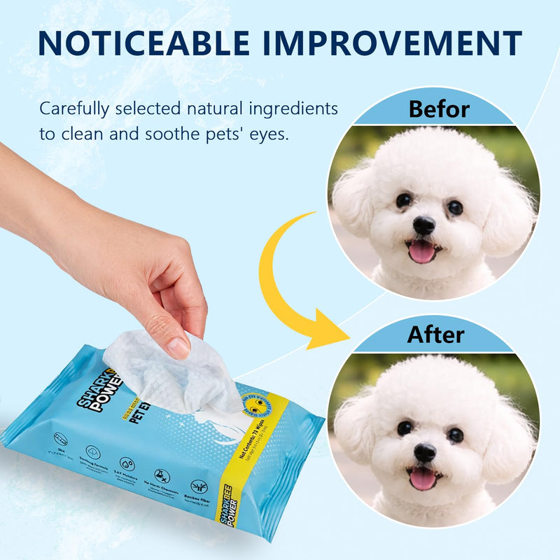 Bamboo Pet Eye Wipes for Dogs & Cats, Remove Tear Stains & Discharge, Daily Eye Cleaning for Clear & Bright Eyes (70) 70