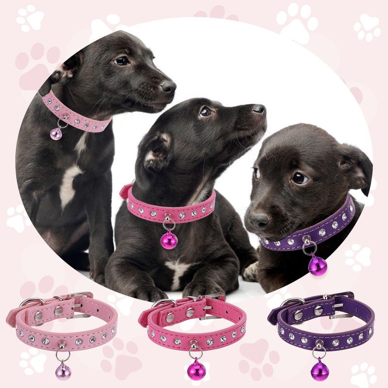 3pcs Rhinestone Dog Collars for Small Dogs Puppy Collar Pink Dog Collar with Bell Small Dog Collar Adjustable Teacup Dog Collar for Small Dogs 3/8 inch Width Xs - BeesActive Australia